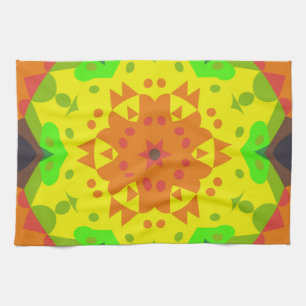 Retro Mandala Flower Oranje Yellow and Green Theedoek