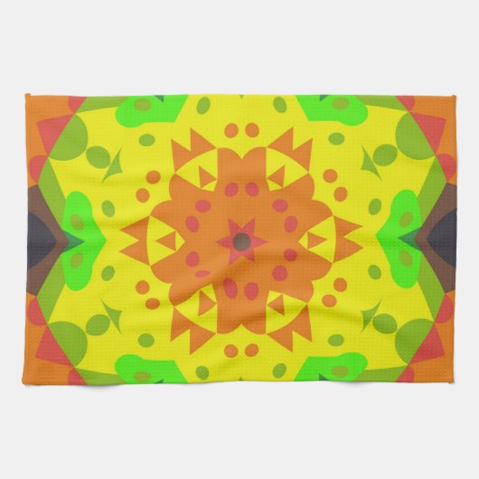 Retro Mandala Flower Oranje Yellow and Green Theedoek (Horizontaal)