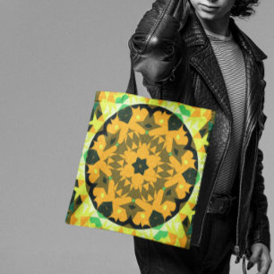 Retro Mandala Flower Oranje Yellow and Green Tote Bag