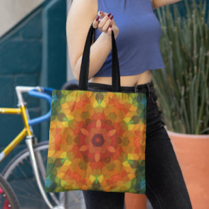 Retro Mandala Flower Oranje Yellow and Green Tote Bag