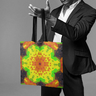 Retro Mandala Flower Oranje Yellow and Green Tote Bag