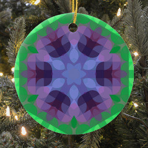 Retro Mandala Flower Paars and Green Keramisch Ornament