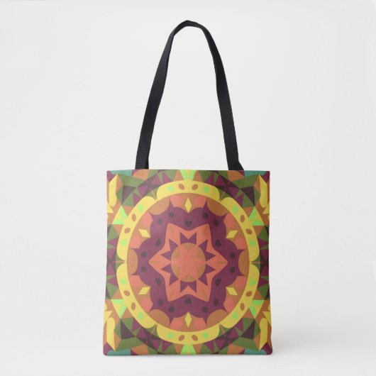 Retro Mandala Flower Paars Oranje and Green Tote Bag (Voorkant)