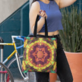 Retro Mandala Flower Paars Oranje and Green Tote Bag