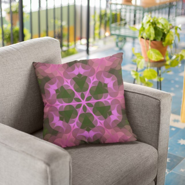 Retro Mandala Flower Pink en Green Kussen (Creator heeft geüpload)