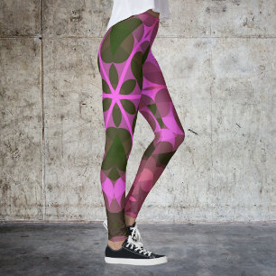 Retro Mandala Flower Pink en Green Leggings