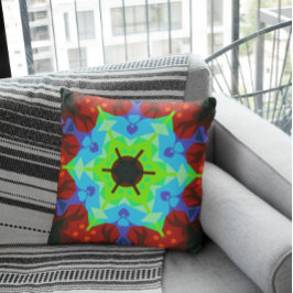 Retro Mandala Flower Red Blue en Green Kussen