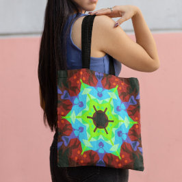 Retro Mandala Flower Red Blue en Green Tote Bag