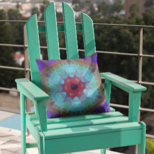 Retro Mandala Flower Red Blue en Paars Kussen