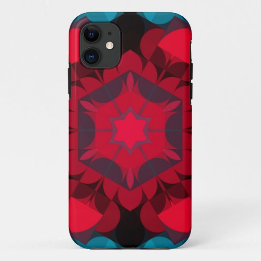 Retro Mandala Flower Red en Blue Case-Mate iPhone Case (Achterkant)