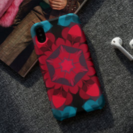 Retro Mandala Flower Red en Blue Case-Mate iPhone Case