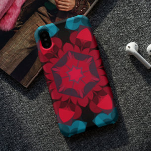Retro Mandala Flower Red en Blue Case-Mate iPhone Case