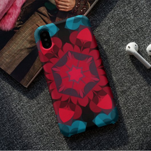 Retro Mandala Flower Red en Blue Case-Mate iPhone Case