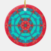 Retro Mandala Flower Red en Blue Keramisch Ornament (Achterkant)