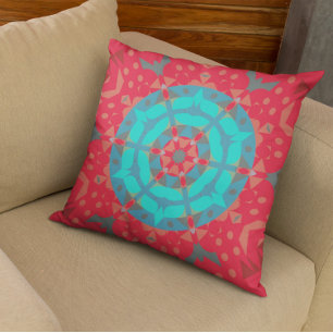 Retro Mandala Flower Red en Blue Kussen