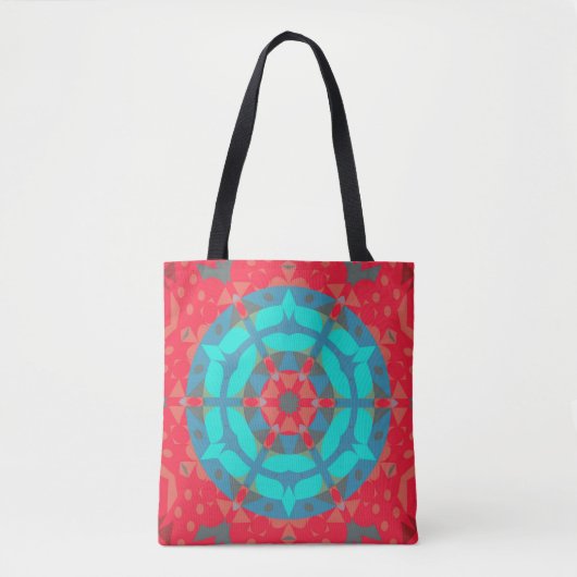 Retro Mandala Flower Red en Blue Tote Bag (Voorkant)