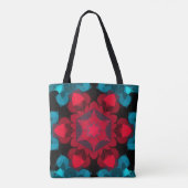 Retro Mandala Flower Red en Blue Tote Bag (Achterkant)