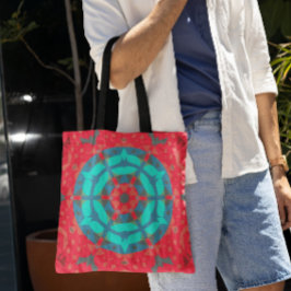 Retro Mandala Flower Red en Blue Tote Bag