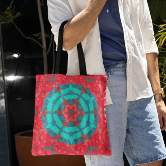 Retro Mandala Flower Red en Blue Tote Bag