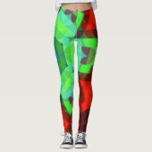 Retro Mandala Flower Red en Green Leggings (Voorkant)
