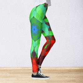 Retro Mandala Flower Red en Green Leggings