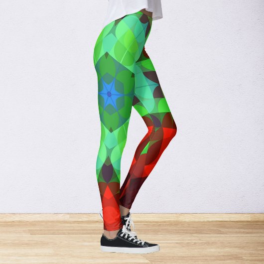 Retro Mandala Flower Red en Green Leggings