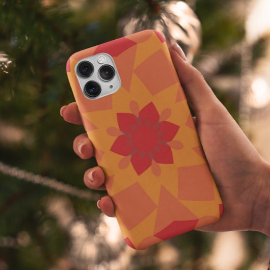 Retro Mandala Flower Red en Oranje Case-Mate iPhone Case