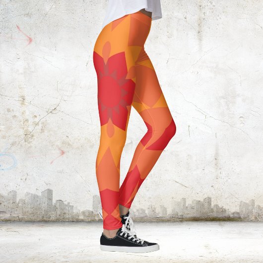 Retro Mandala Flower Red en Oranje Leggings