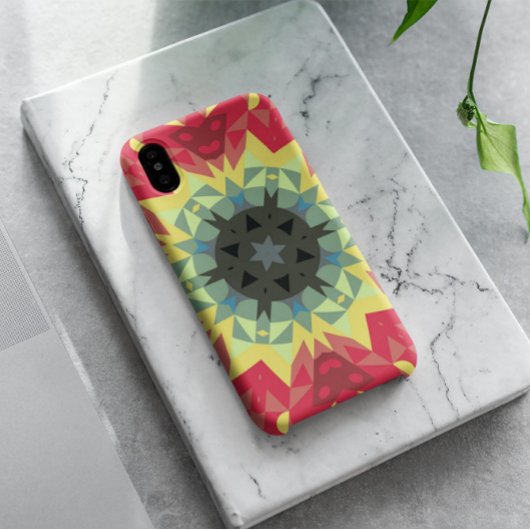 Retro Mandala Flower Red en Yellow Case-Mate iPhone Case