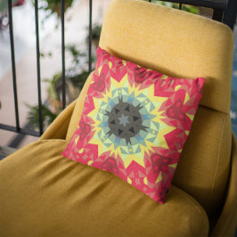 Retro Mandala Flower Red en Yellow Kussen