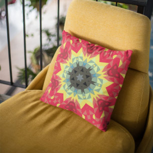 Retro Mandala Flower Red en Yellow Kussen