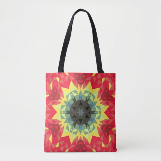 Retro Mandala Flower Red en Yellow Tote Bag (Voorkant)