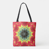 Retro Mandala Flower Red en Yellow Tote Bag (Achterkant)