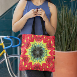 Retro Mandala Flower Red en Yellow Tote Bag