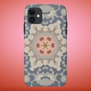 Retro Mandala Flower Tan Blauw en Sinaasappel Case-Mate iPhone Case
