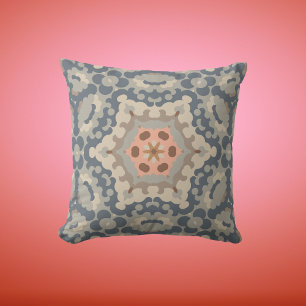 Retro Mandala Flower Tan Blauw en Sinaasappel Kussen
