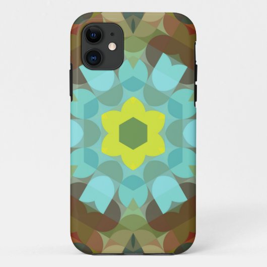 Retro Mandala Flower Yellow Blue en Brown Case-Mate iPhone Case (Achterkant)