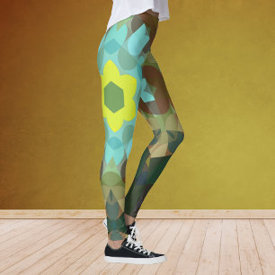 Retro Mandala Flower Yellow Blue en Brown Leggings