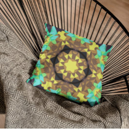 Retro Mandala Flower Yellow Blue en Green Kussen