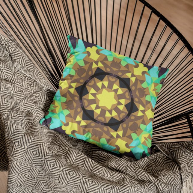 Retro Mandala Flower Yellow Blue en Green Kussen (Creator heeft geüpload)