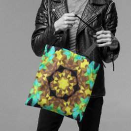 Retro Mandala Flower Yellow Blue en Green Tote Bag