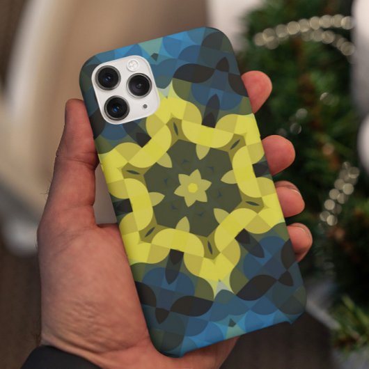 Retro Mandala Flower Yellow en Blue Case-Mate iPhone Case
