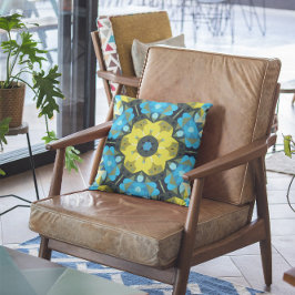 Retro Mandala Flower Yellow en Blue Kussen