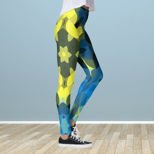 Retro Mandala Flower Yellow en Blue Leggings