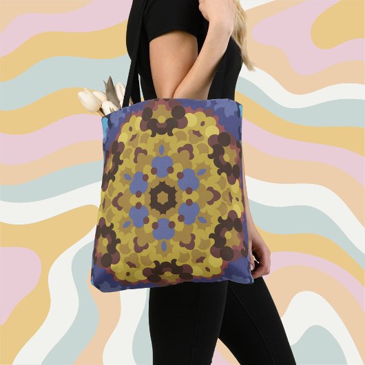 Retro Mandala Flower Yellow en Blue Tote Bag