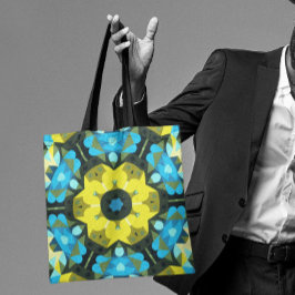 Retro Mandala Flower Yellow en Blue Tote Bag