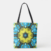 Retro Mandala Flower Yellow en Blue Tote Bag (Achterkant)
