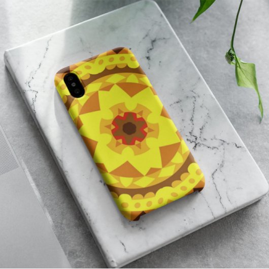 Retro Mandala Flower Yellow en Oranje Case-Mate iPhone Case