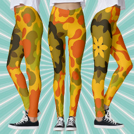 Retro Mandala Flower Yellow en Oranje Leggings