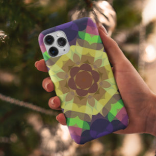 Retro Mandala Flower Yellow Green en Blue Case-Mate iPhone Case